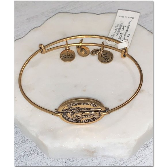 Alex and Ani Saint Florian Charm Horizontal Bangle Bracelet Gold Tag Attached - Picture 2 of 9
